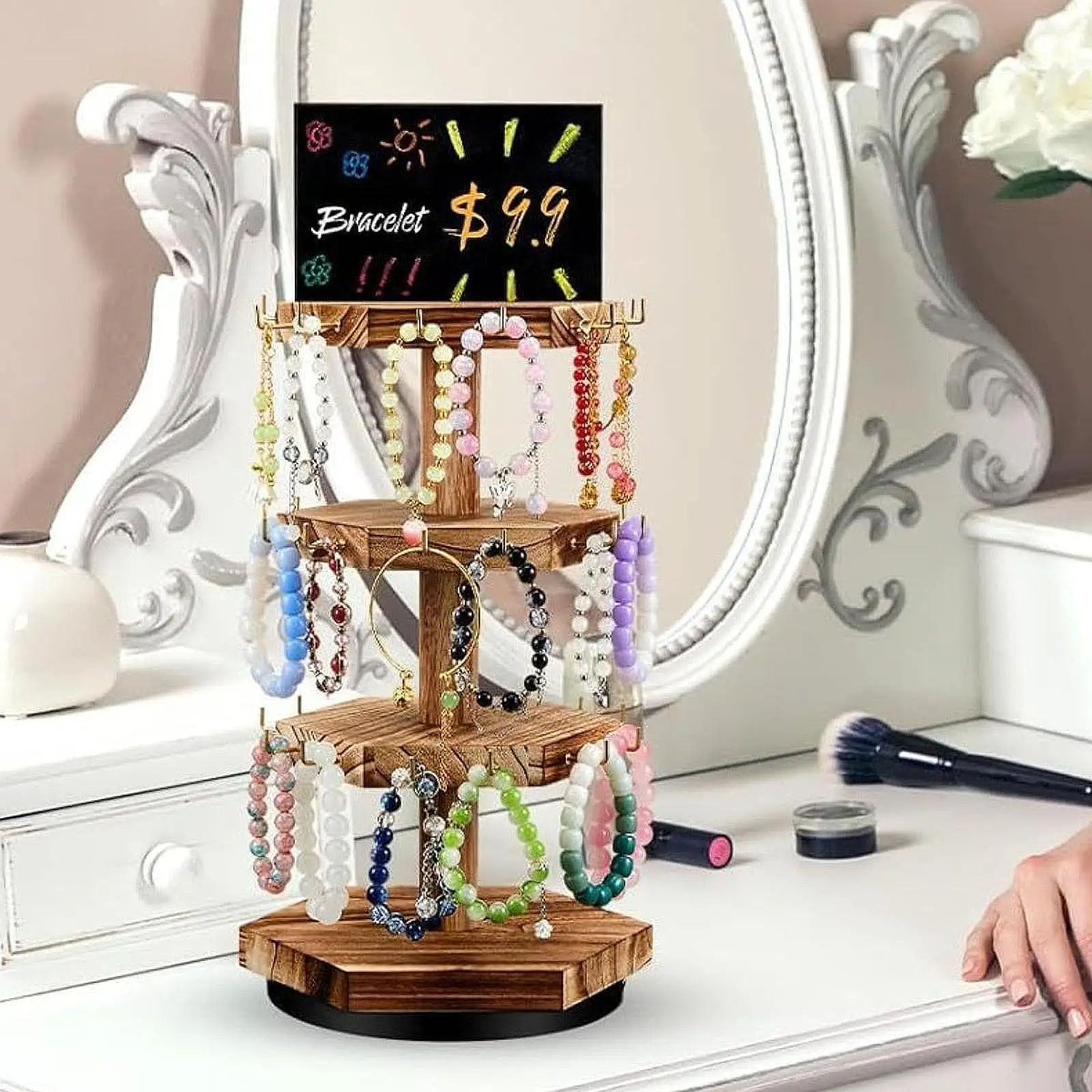 Rotating Jewelry Storage Organizer, Display Holder, Decorative Home Decor Bracelet Holder Necklace Hanger for Bracelets Home