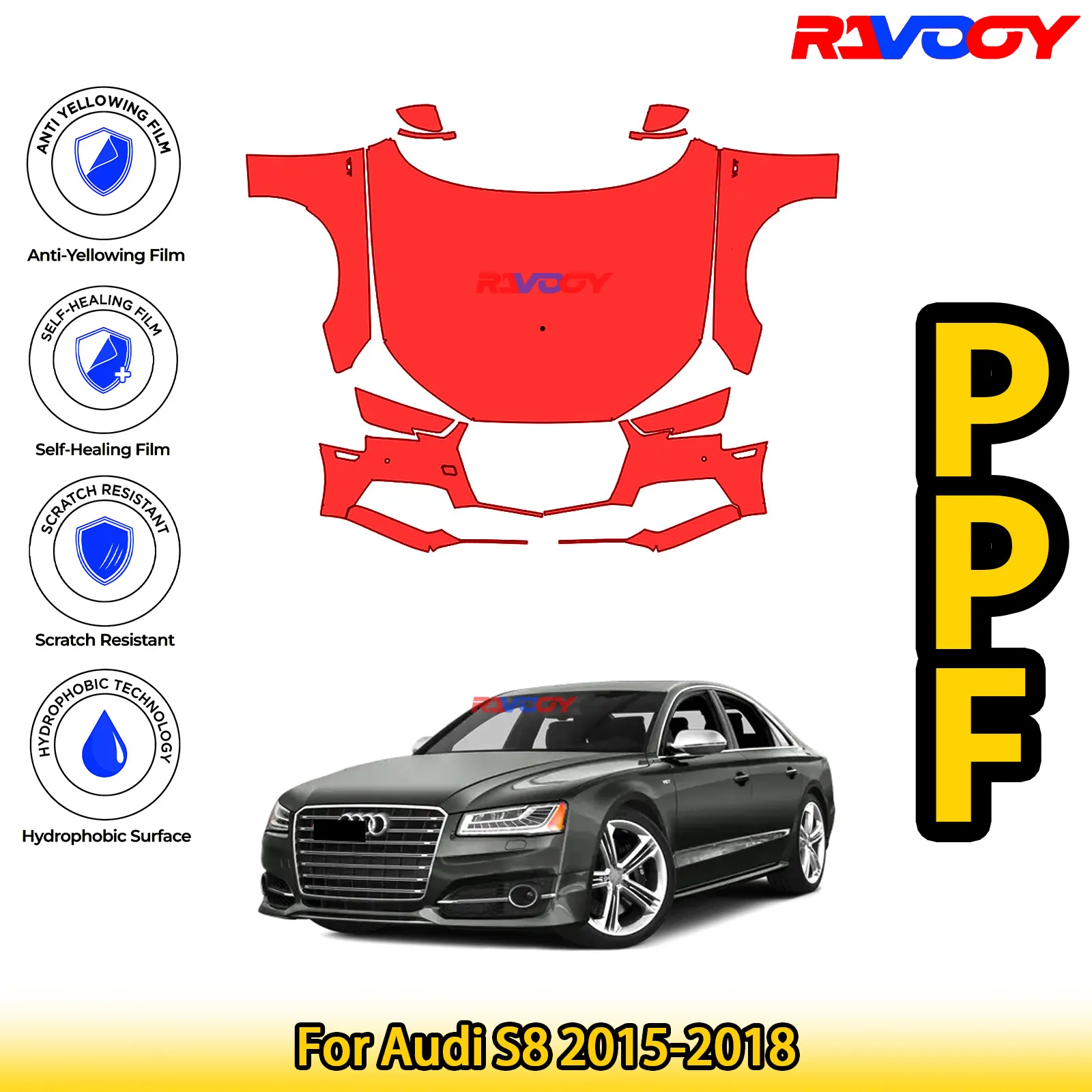 

For Audi S8 2015-2018 Glossy Matte Black Precut front PPF Kit Paint Protection Film