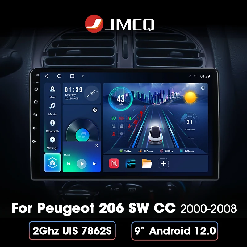 

JMCQ 9" Car Radio Android 12 For Peugeot 206 206SW 206CC 2000 - 2008 2Din Multimedia Video Player Navi Head Unit CarPlay Auto EQ