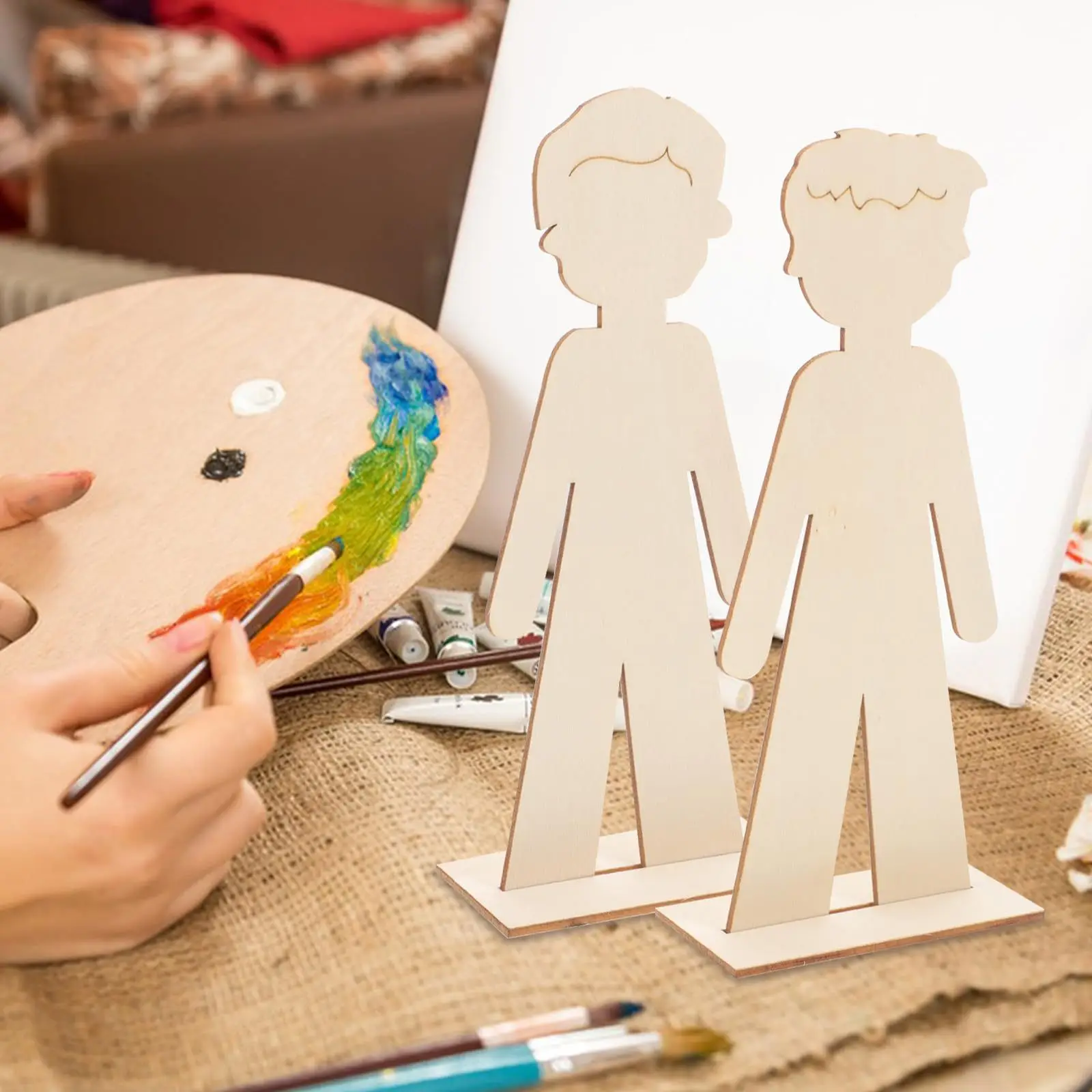 

7pcs Kids Wooden Craft Painting Cutouts Creative Boy Figurines Diy Ornaments Preschool Educational Handmade Natural Wood Slices