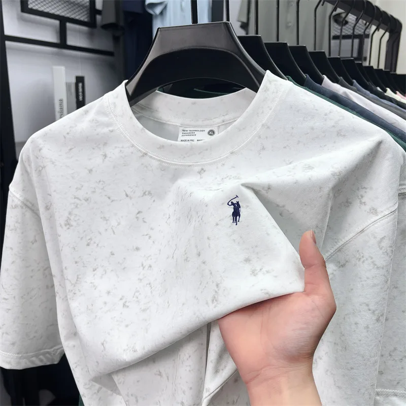 

Высококачественная марка короткими рукавами круглый воротник футболка роскошная Paul пони вышивка модная печать шелковый хлопок воздухопроницаемость отдых мужская одежда