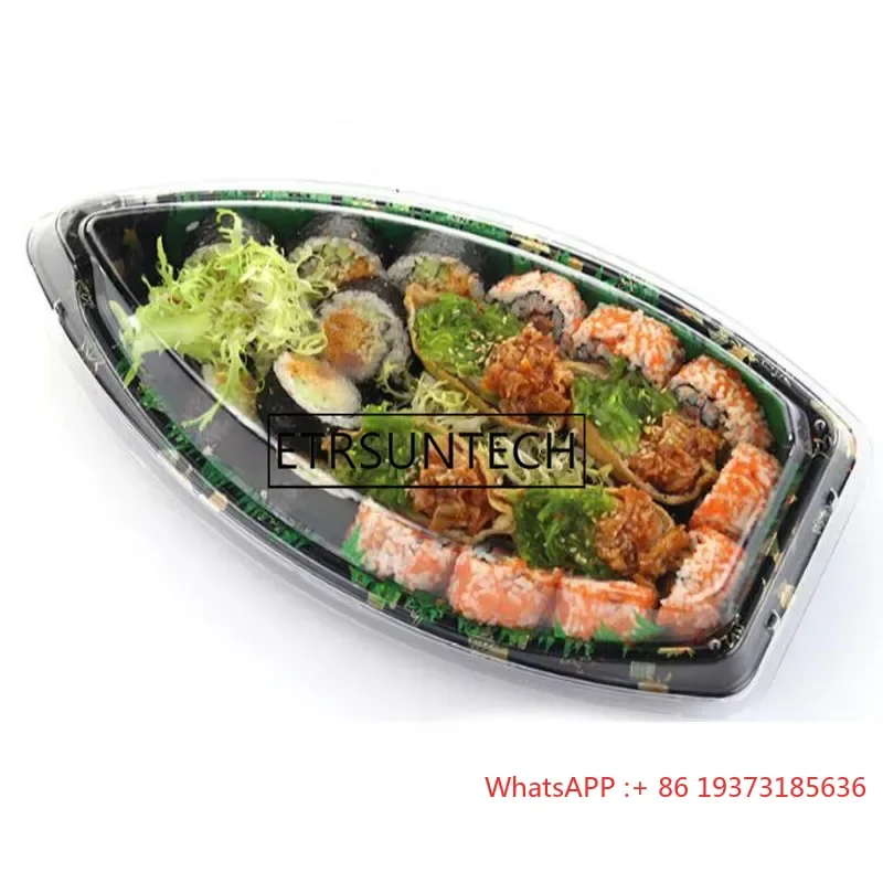 100sets Japanese Boat Style Clear Plastic Sushi Take Away Box Food Packing Box Dinnerware Container