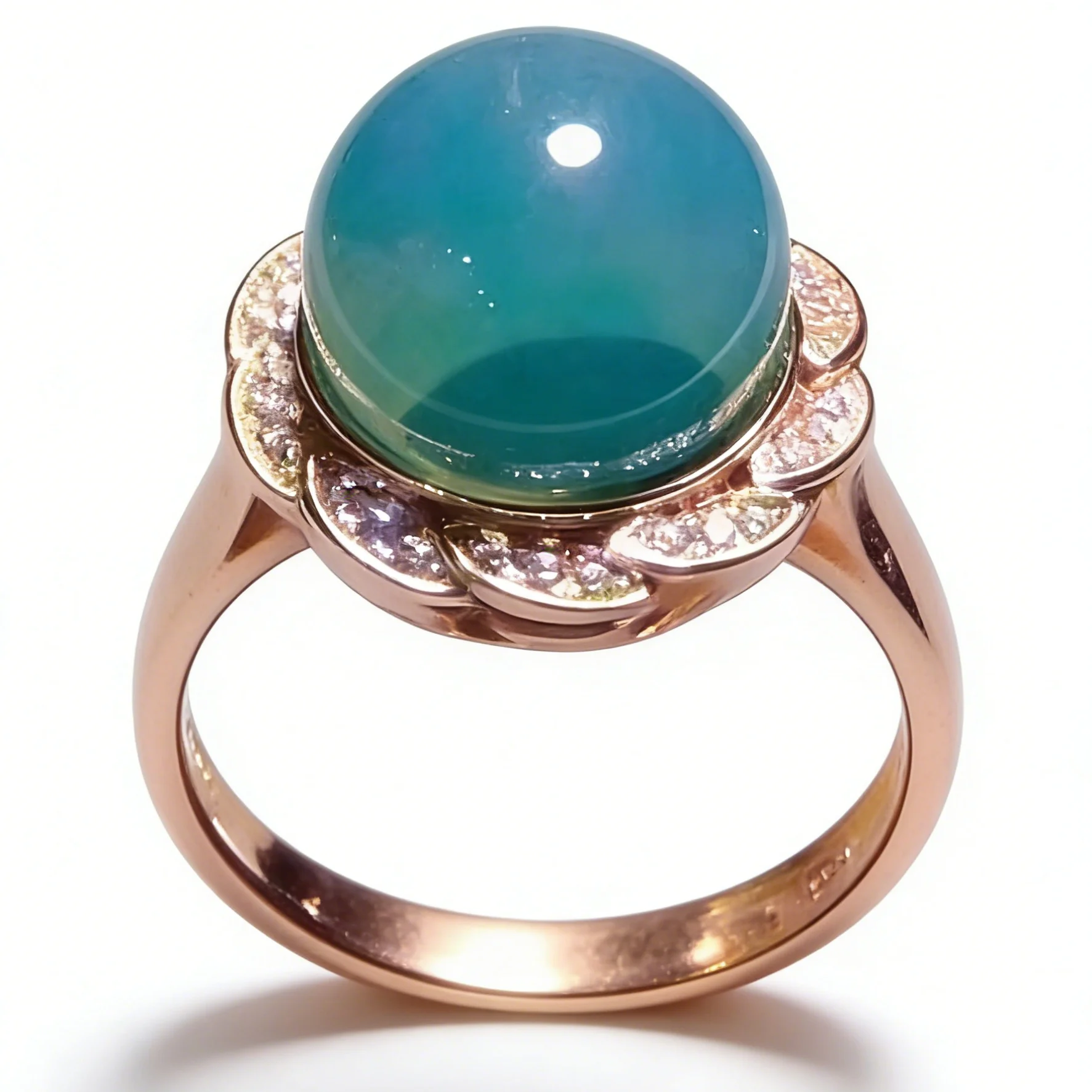 

Natural Mexican Blue Amber Ring Sterling Silver Floral Halo Design 11mm Round Bead for Women Wedding Engagement Gift Jewelry