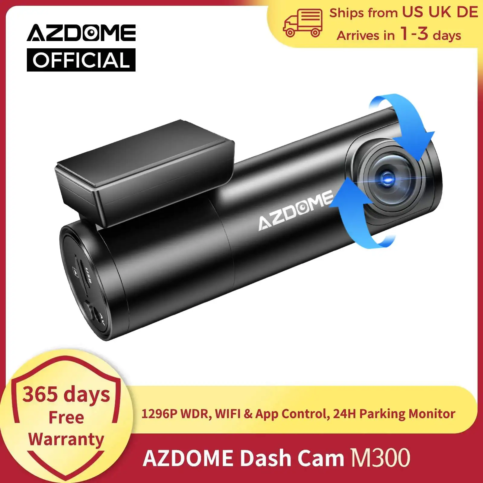 AZDOME Dash Cam 1296P WiFi caméra de tableau de bord pour voitures commande vocale Dashcams Vision nocturne enregistrement en boucle capteur G 24H moniteur de stationnement