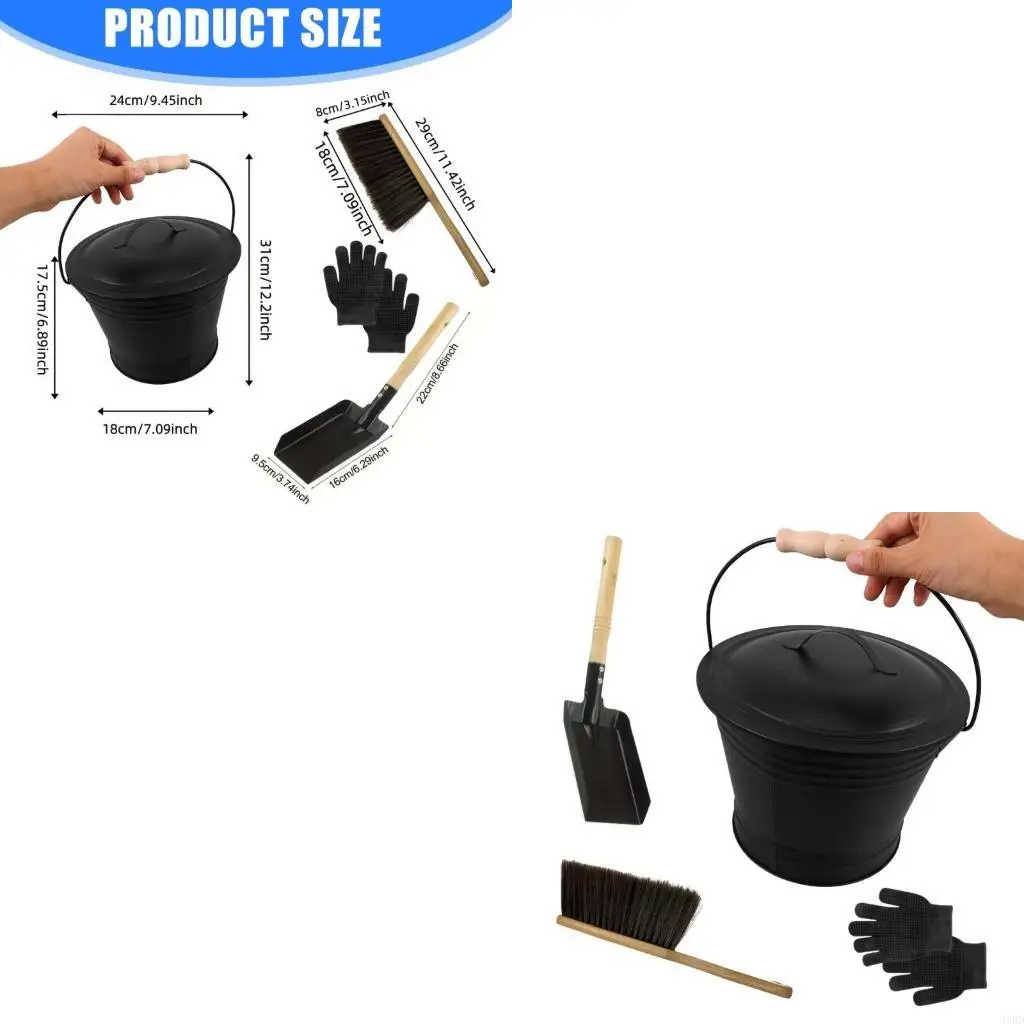 

4pcs Galvanized Ashes Bin Hearths Cleaning Tool Shovel Brush Storage Rope