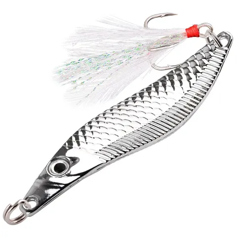 Металлические блесны VIB Leech Spoon Lures 7 г 10 г 15 г 20 г Искусственная приманка с крючком из перьев Ночные рыболовные снасти для окуня, щуки, окуня