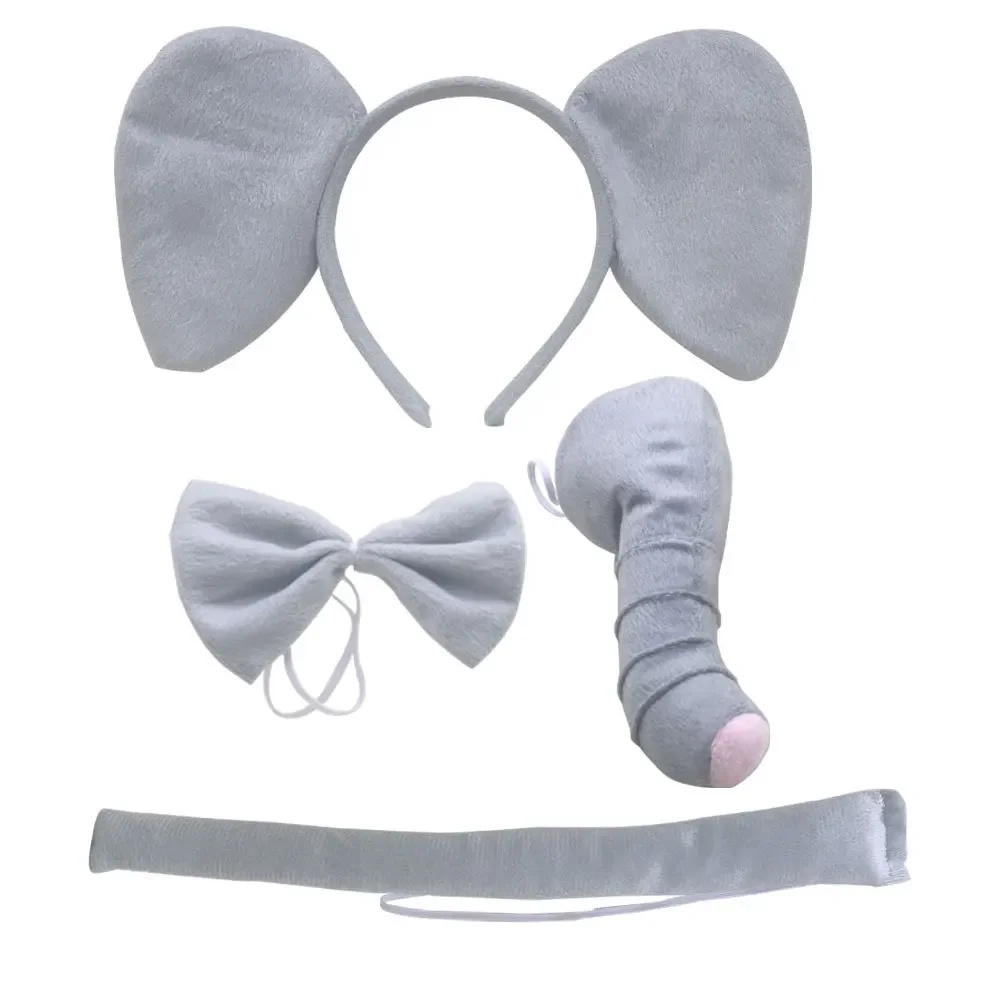 3D Animal Elephant Ears Headband Nose Bowtie Tail Set Accessory for Adults and Kids Birthday Halloween Costume Cosplay