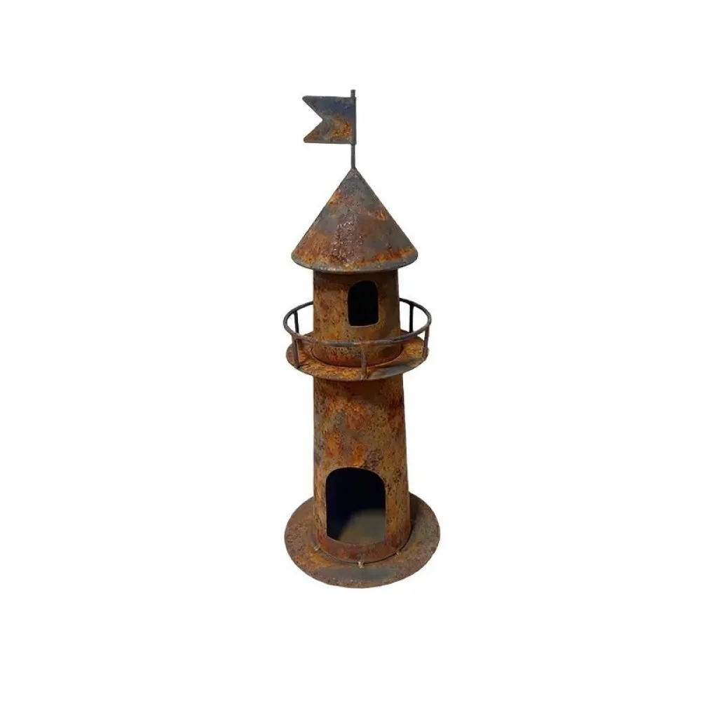 Vintage Style Metal Lighthouse Garden Ornament Weathered Nautical Statue Outdoor Landscaping Decoration For Patio