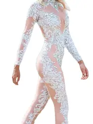 High-Quality Sparkly Rhinestone Bodysuit Fashion Nightclub Dancer Pole Dancing Stage Costumes Acrobatic Women Jumpsuit