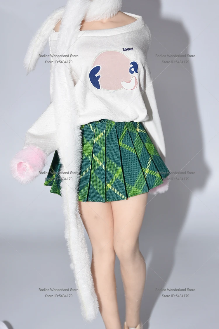 В наличии 1/6 Женский солдат с открытыми плечами и круглым вырезом, пуловер с принтом, короткая плиссированная юбка, плюшевый шарф для 12-дюймовой экшн-фигурки, тело