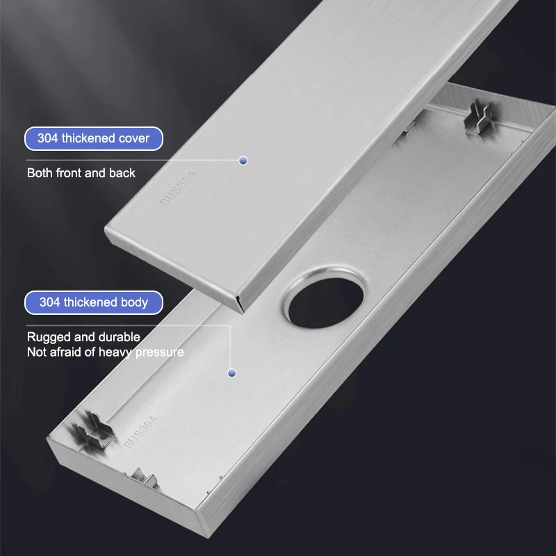 Imagem -05 - Invisible Floor Drain Long Strip Banheiro Anti-odor 304 Stainless Steel Shower Room Retangular 8cm Wide