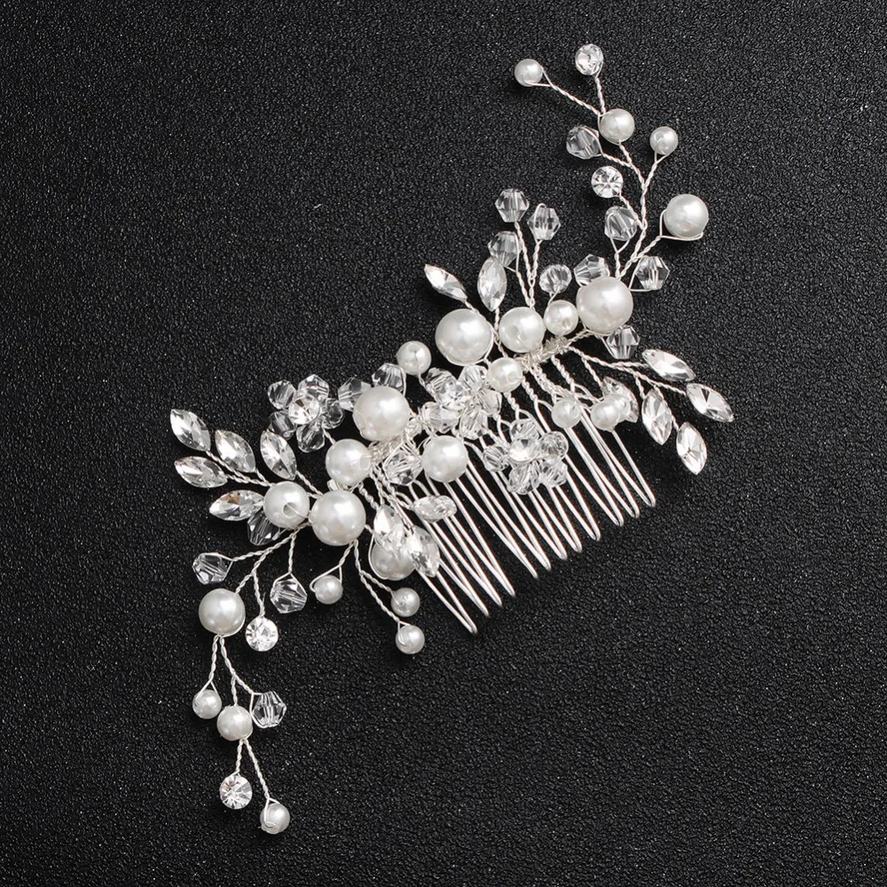 Pettine per capelli con perle di moda per fermaglio per capelli in cristallo da sposa perline per capelli da sposa copricapo in argento accessori per capelli da principessa matrimonio