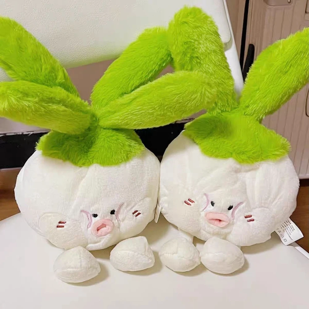 30CM Cute Radish Doll Toot Mouth Green Leaf Funny Expression Vegetable White Radish Doll Friend Creative Birthday Gift