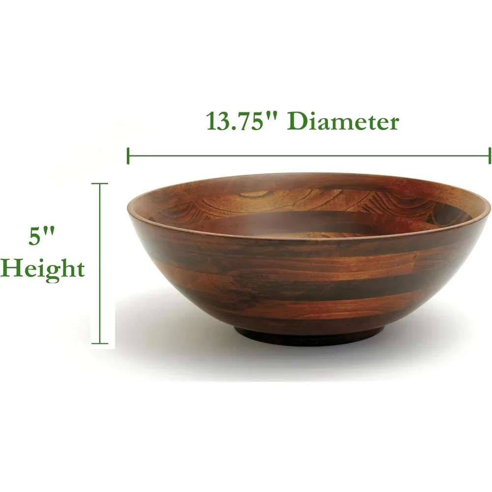 وعاء تقديم كبير من خشب الكرز للفواكه والسلطات، قطر 13.75 بوصة × ارتفاع 5 بوصة، لمسة نهائية آمنة للطعام