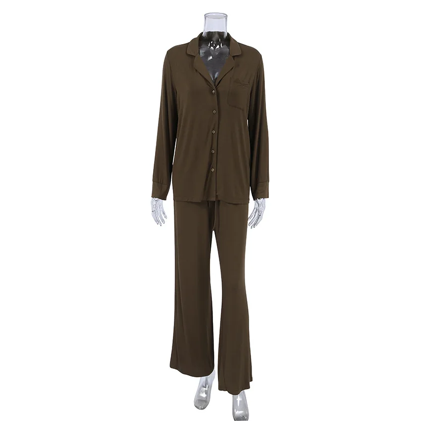 Autumn Brown 2026 Modal Pajama Set | Soft Long-Sleeve Cardigan & Trousers | Comfortable Women's Loungewear & Sleepwear (2-Piece)
