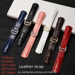 For CARTIER BALLON BLEU DE CARTIER  folding buckle watch strap Convex interface Leather Bracelet 14-8/16-8/18-11/20-12/22-14mm