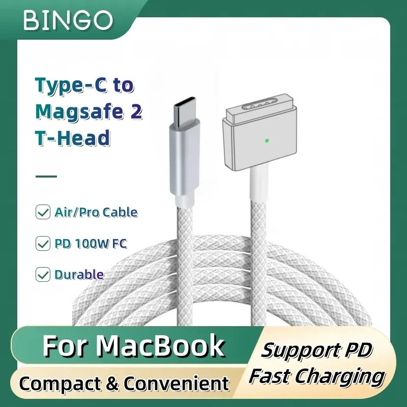 USB-C to Mag1 L & Mag2 T Magnetic Braided Charging Cable, 1st 2nd Gen Magnetic Connector for MacBook Air/Pro 45W 60W 85W Series