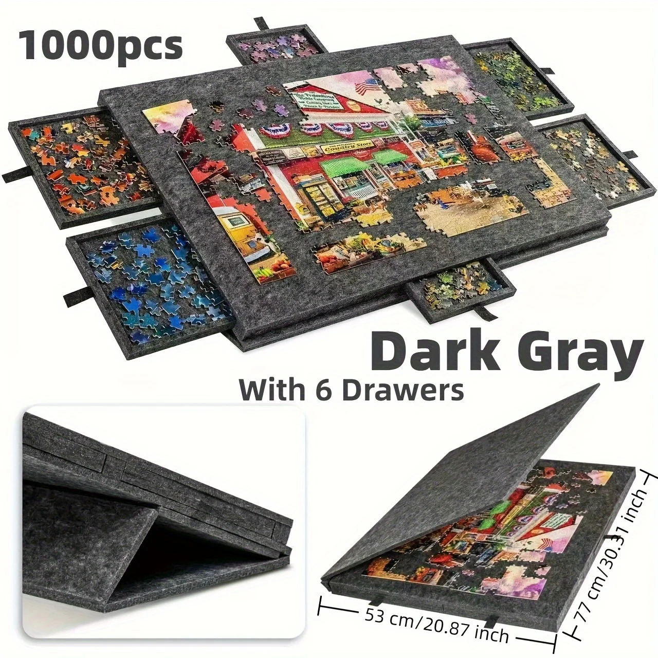 1 Set 6 in 1 Tilting Puzzle Board with 2-in-1 Designed Stand & Cover for Adults Portable Jigsaw Puzzle Table Up To 1000 Pieces