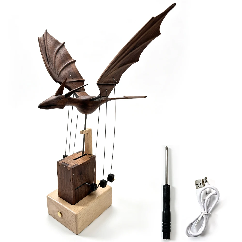 1PCS Western Dragon Wooden Mechanical Model, Flying Creature Desktop Kinetic Art,  Moving Wing Display, Stress-Relief Office Hom