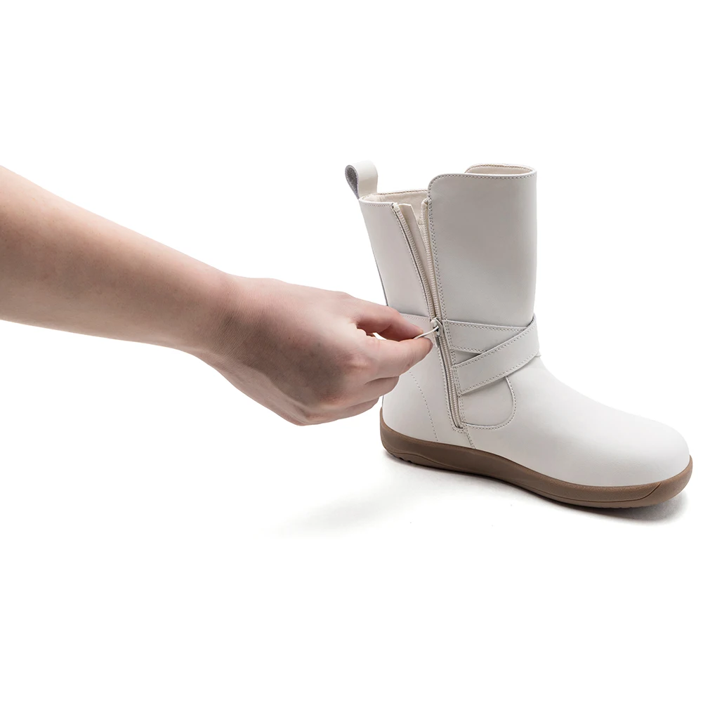 HOBIBEAR Weit geschnittene Barfußstiefel für Damen, Kunstleder, mittelhohe Knöchelstiefel, Zero Drop, seitlicher Reißverschluss, leichte Wanderschuhe – Detail 11