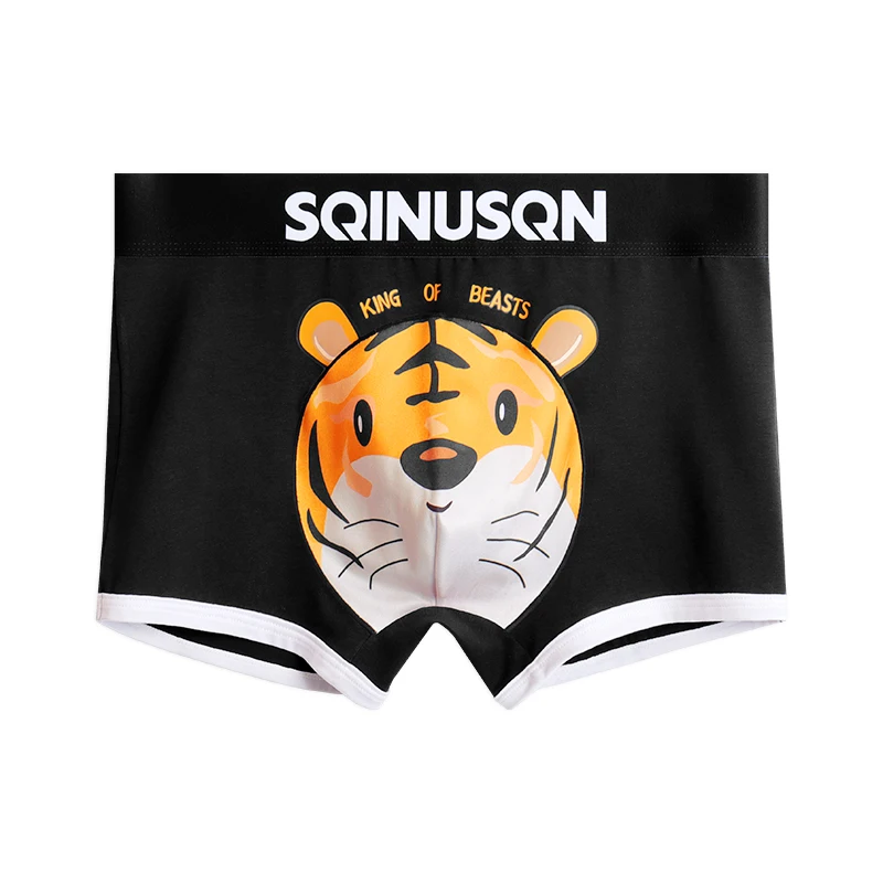Roupa interior de algodão respirável masculina, Boxer elástico alto, Shorts animais dos desenhos animados, confortável, esportivo, sexy