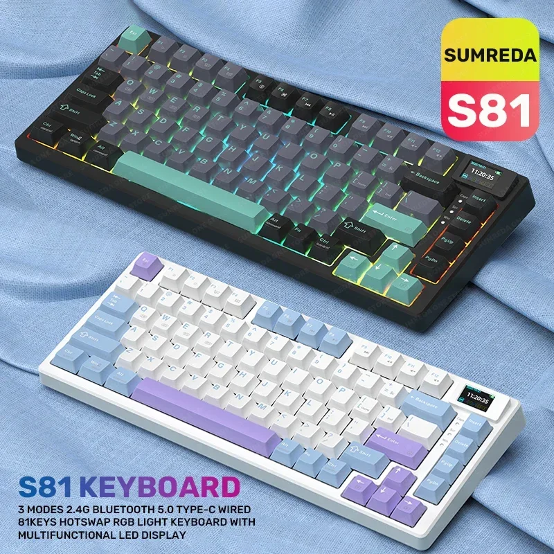 S81 Gaming Mechanical Keyboard 81/83 Keys 2.4 G Wireless Bluetooth Keyboards Non-contact HotSwap RGB Wired Keyboard For Gamers