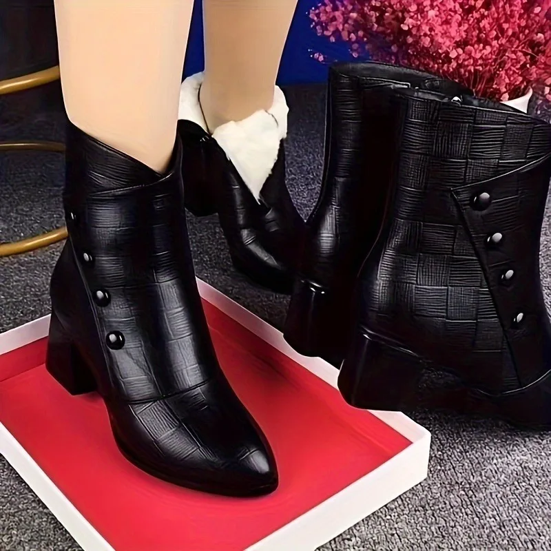 

Fashion Warm Ankle Boots for Women Female Winter New Pointed Square Heels Black Women's Shoes Retro Dress Party Women's Boots