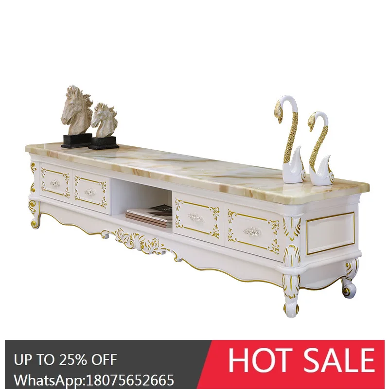 

HLZ TV Cabinet Minimalist Solid Wood European Floor Cabinet Marble TV Cabinet