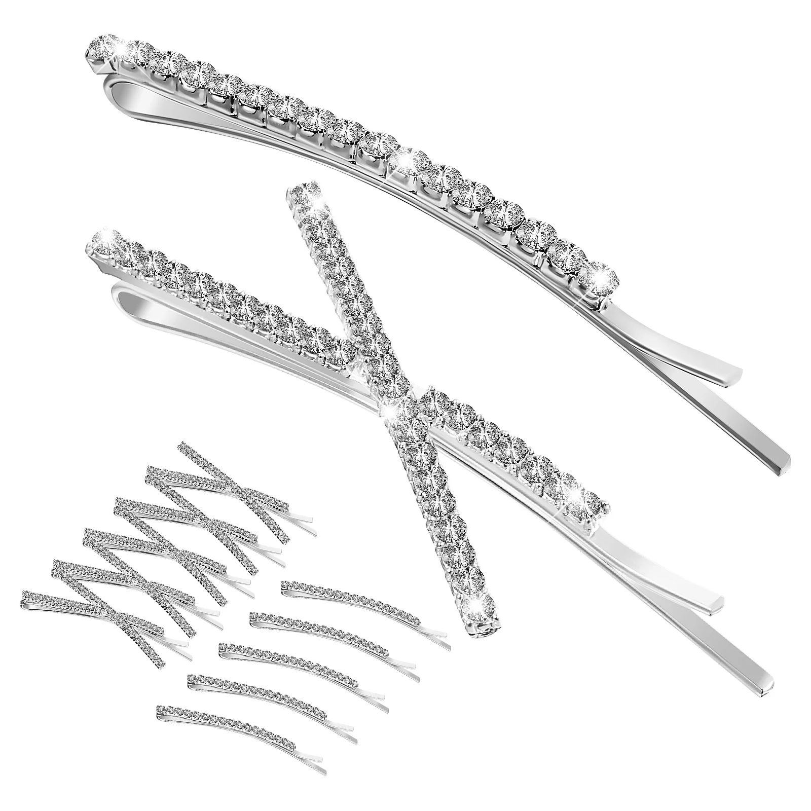 

12 Pcs Crystal Hairpin 6 Silver Bar 6 Shaped Rhinestone Bobby Stylish Wedding Graduation Hair Accessories