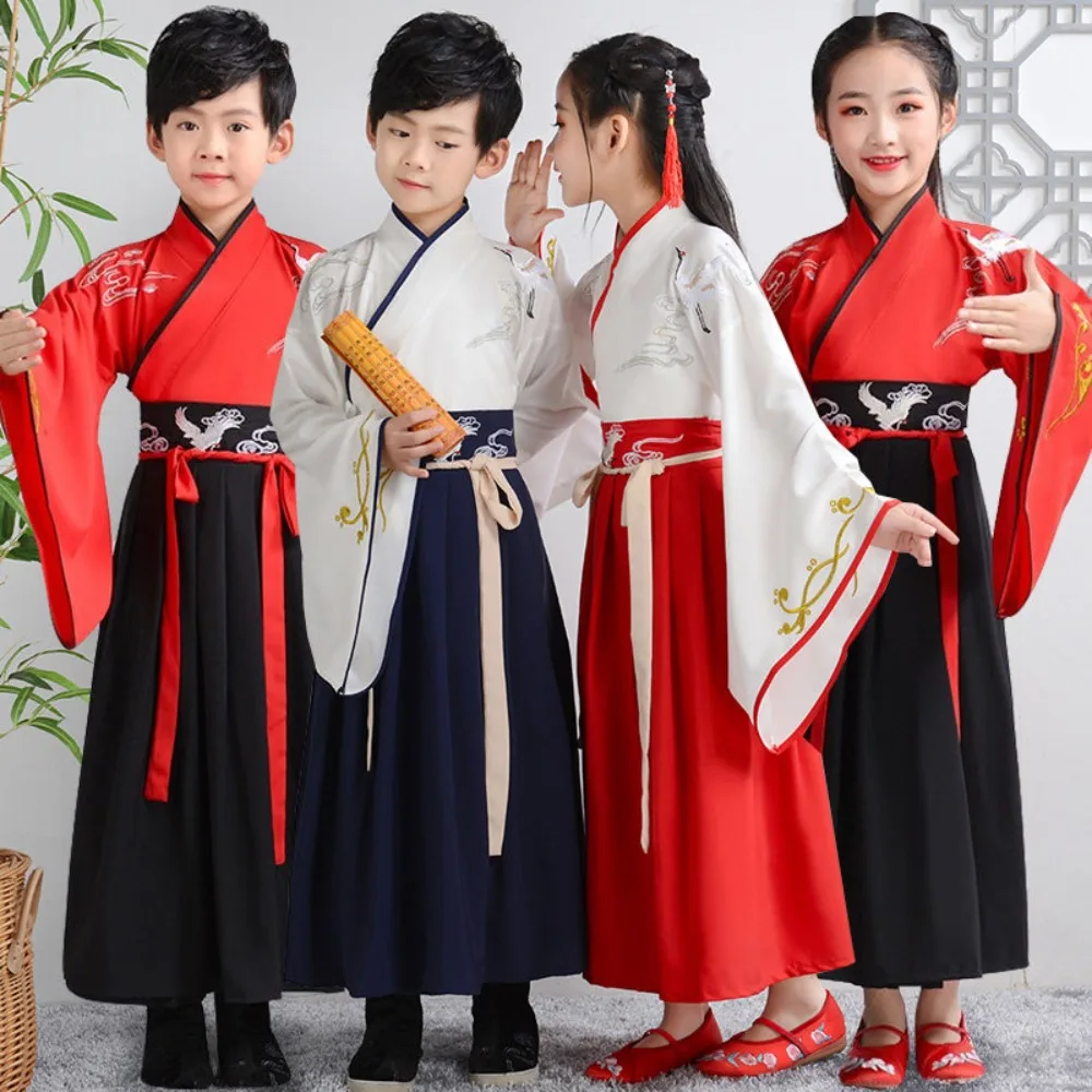 Chinese Hanfu Dress Ethnic Style Cosplay Boy Kung Fu Performance Costume Party Children Clothing Kids Clothes Girl Dance Wear