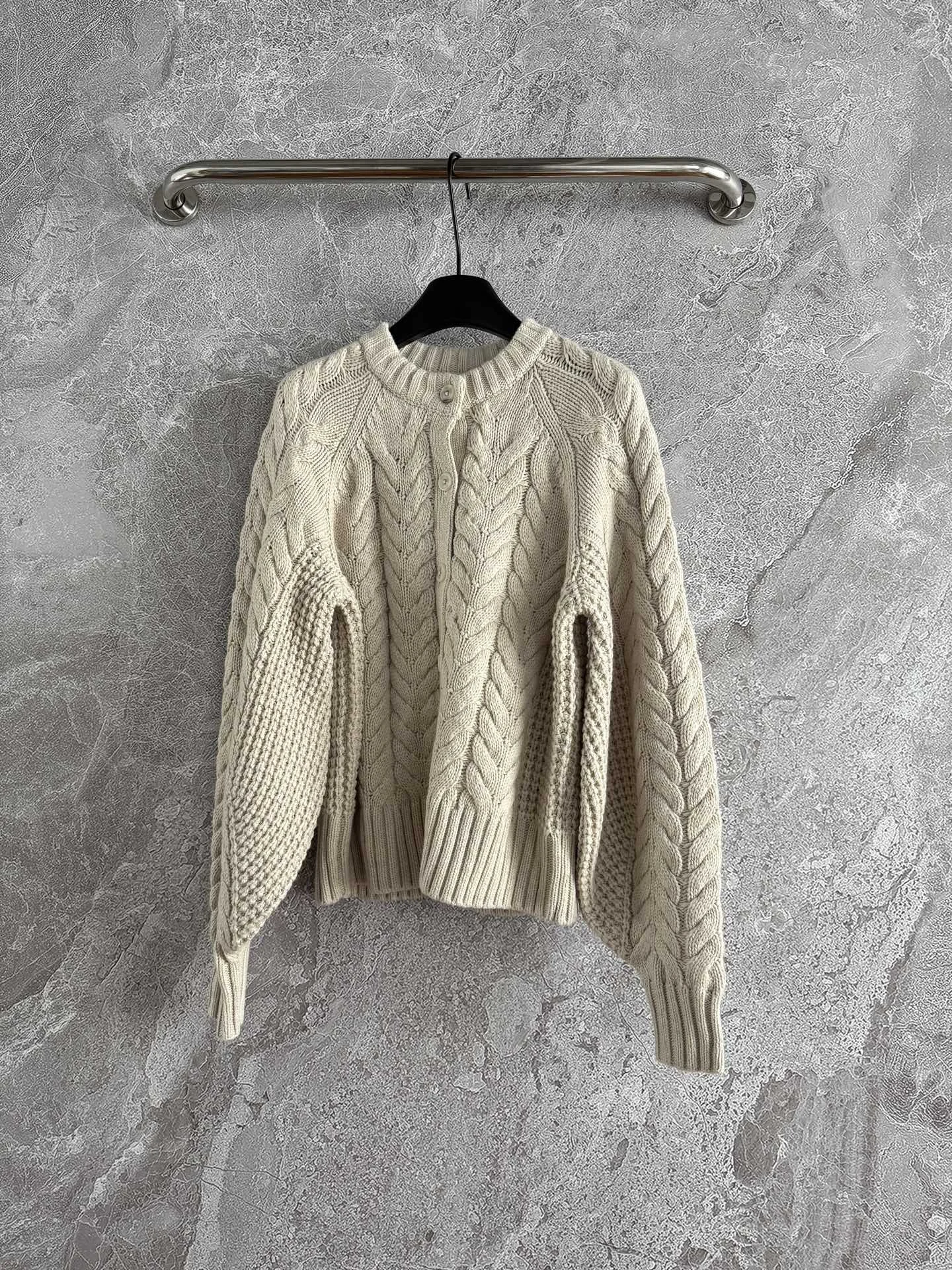 المرأة التقلبات سترة محبوكة الخريف الشتاء جولة الرقبة واحدة الصدر طويلة الأكمام سترة فضفاضة #2