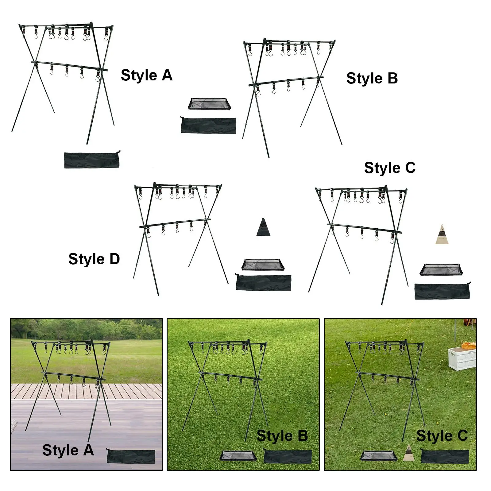 Camping Storage Shelf with Hooks Multi Function Heavy Duty Metal Frame Storage Rack for Household Kitchen Garage Outdoor Camping