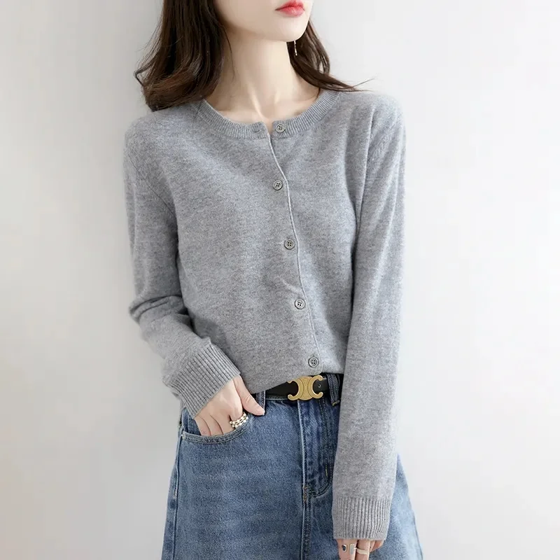 2024 Cashmere Sweater Cardigan Women Single Breasted Long Sleeve Elegant Vintage Jumper Solid Wool Knitted Autumn Winter Outwear