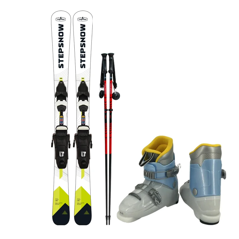 

Winter Sport Set for Kids Freestyle Ski Bindings Boots Poles with Steel Edge Fiberglass Wood Core Cap Construction