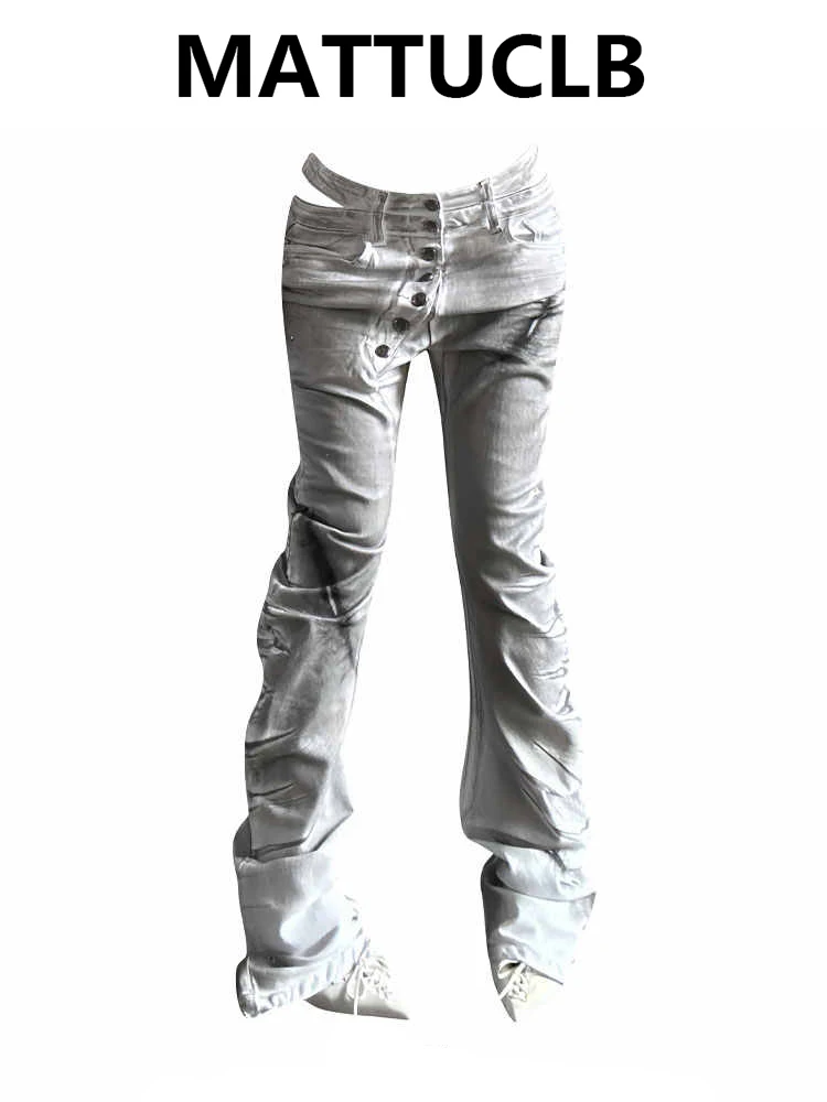 Women's Low Rise Skinny Flare Jeans Japanese Dark Academia Stacked Jeans Denim Pants Abi Y2k Goblin Core Bell Bottom Bootcut New