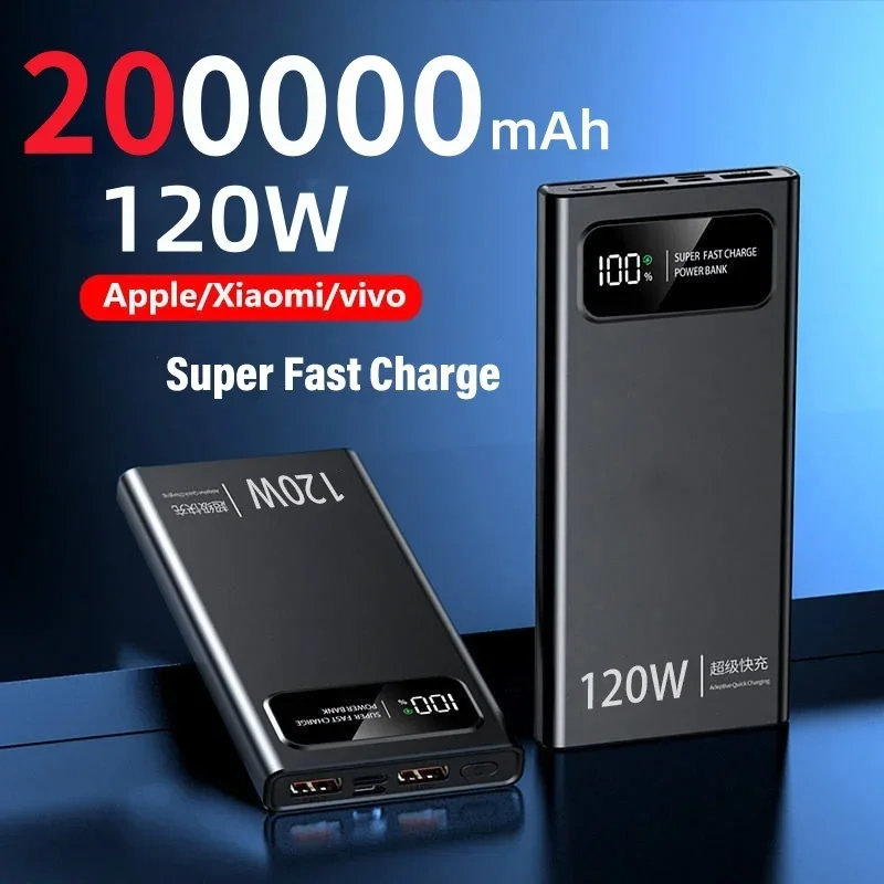 200000mah Fast Charging 120w Power Bank Super Ultralarge Capacity For Mobile Power External Battery For Iphone Xiaomi Vivo 2024