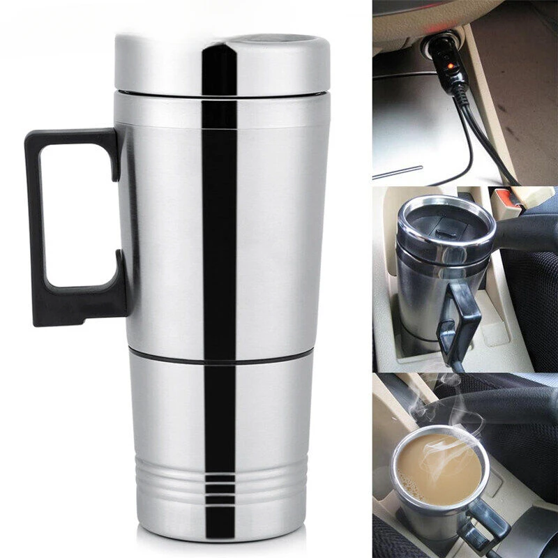 KMIND 12V 24V 300ML Car Heating Cup Stainless Steel Electric Kettle Water Coffee Milk Thermal Mug for Car Winter Accessories