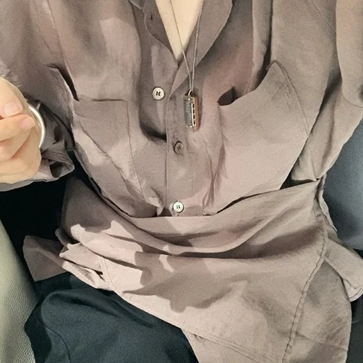 Minceur Long Sve couleur Pure col plat conception femmes irt printemps automne nouveau Sle décontracté coupe ample respirant confortable