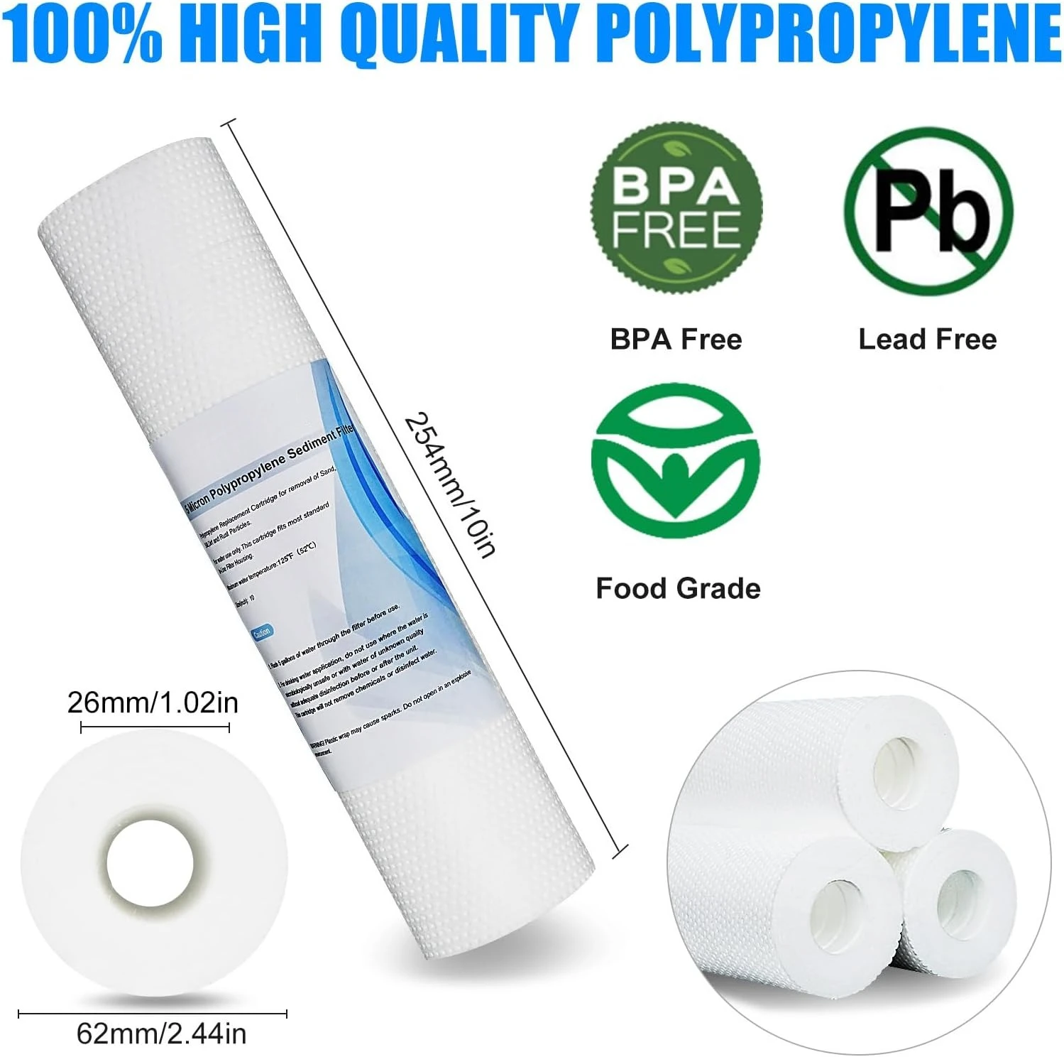 

10-дюймовый сменный фильтр из полипропиленовой струны для системы обратного осмоса, 2,5 x 10 x 5 микрон