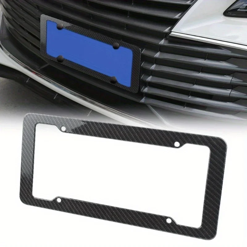 Black Carbon Bracket w/ Screws,Universal American License Plate Frame Auto AccessoryFiber Number Plate TAG Cover for Front Rear