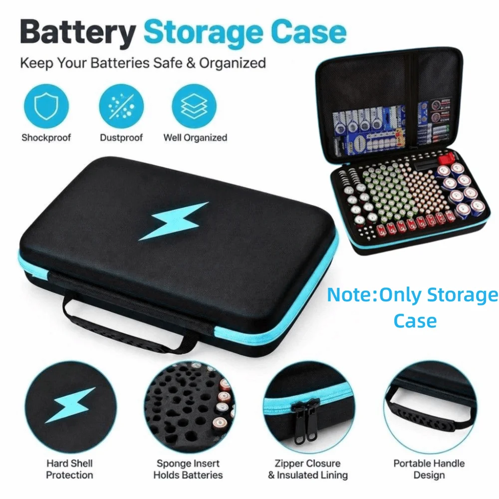 Hard Shell Battery Organizer Case Shockproof Sponge Insert Battery Organizer Dustproof Battery Carrying Case For Home Storage