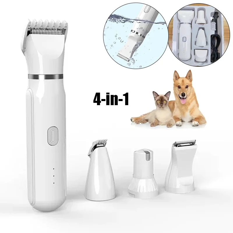 

4 IN 1 Electric Dog and Cat Trimmer Rechargeable Pet Clippers for Dogs Foot Hair Remover Machine Pets Grooming Kit