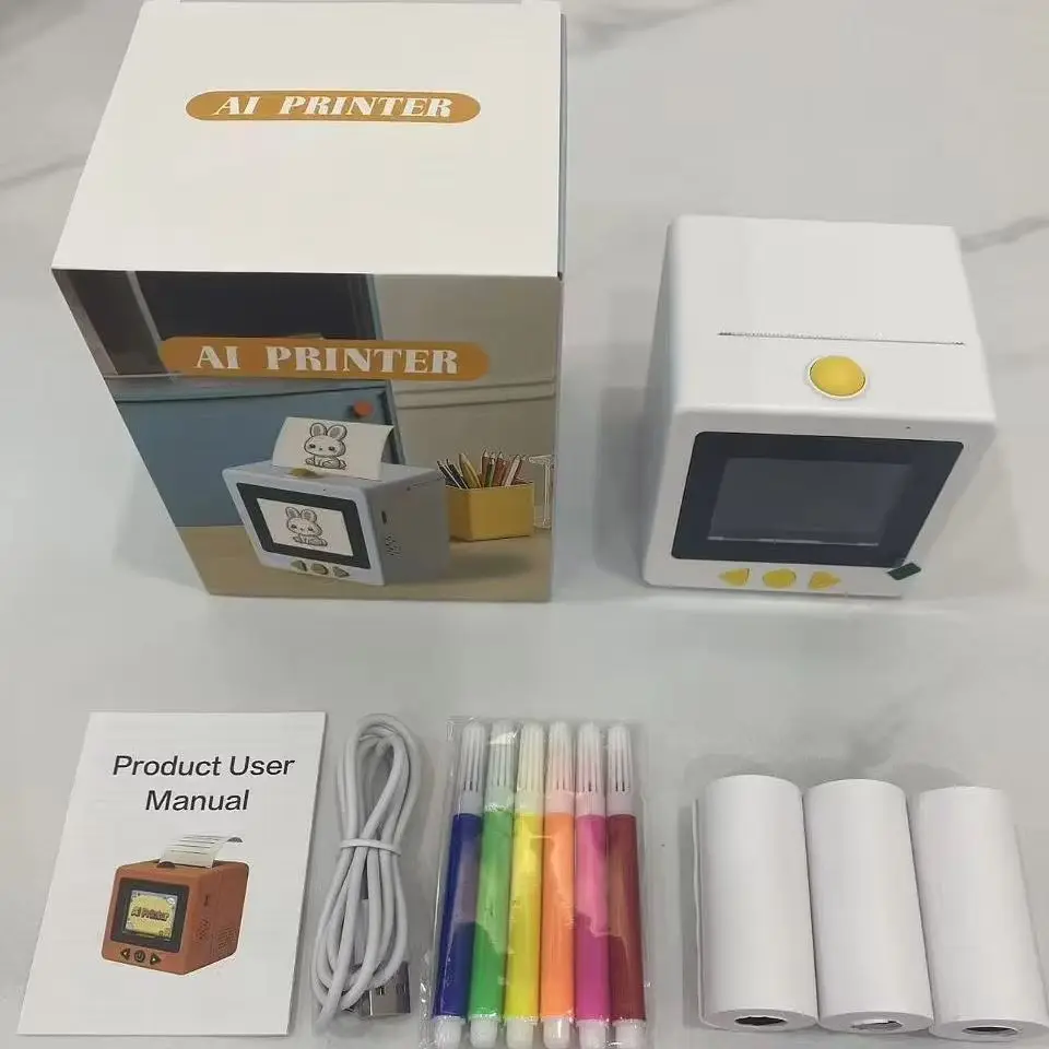D5 Mini AI Smart Printer Inkless Thermal Voice Recognition Multi-Language Portable Printer for Kids Learning Drawing DIY Sticker