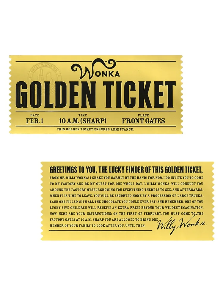 Réplique de la carte de billet doré de Charlie et la chocolaterie, inspirée du film, objet de collection, cadeau pour enfants, cadeau d'anniversaire