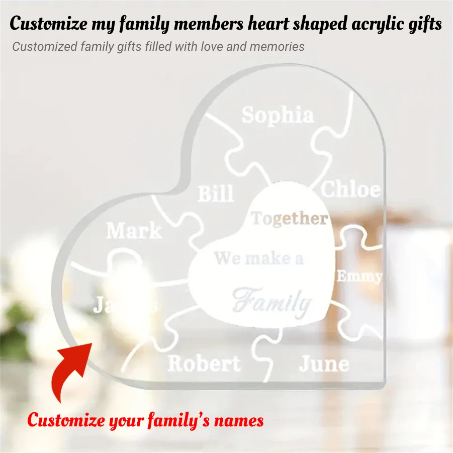 1pc Customized We Together Make A Family Acrylic Heart Shape Puzzle Blocks Beautiful Decorative Gift Customized Home Decor