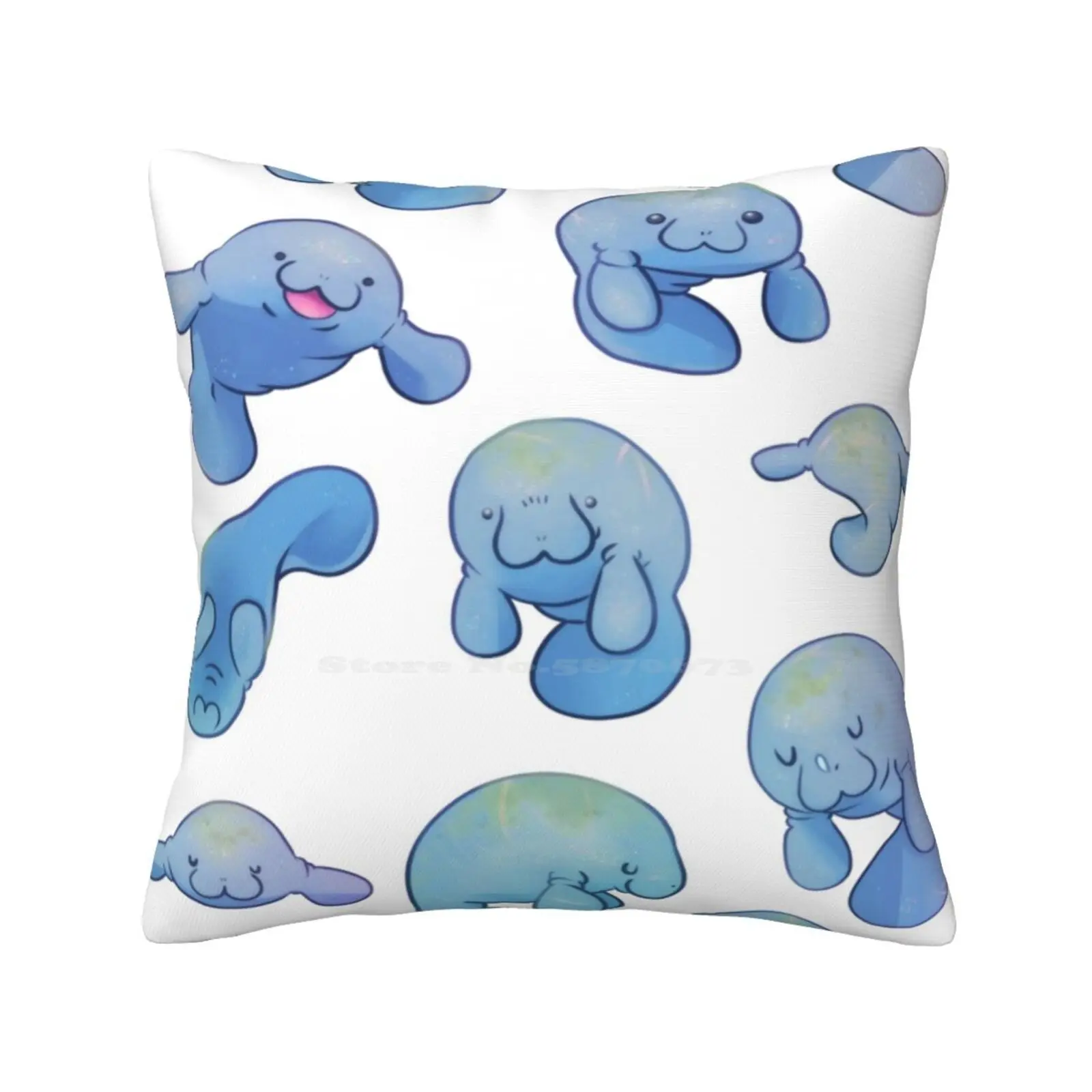 Manatees Funny Cute Decor Square Pillowcase Manatees Dewgong Cute Underwater