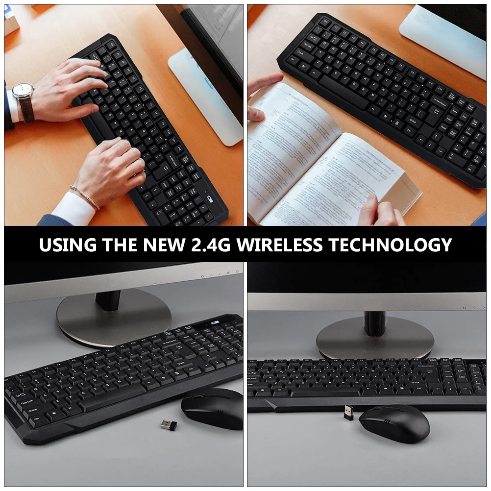 

Wireless Keyboard Mouse Combo Quiet for Laptop ABS Simple Computer Accessory 2in1 USB Receiver Modern Technology Gift