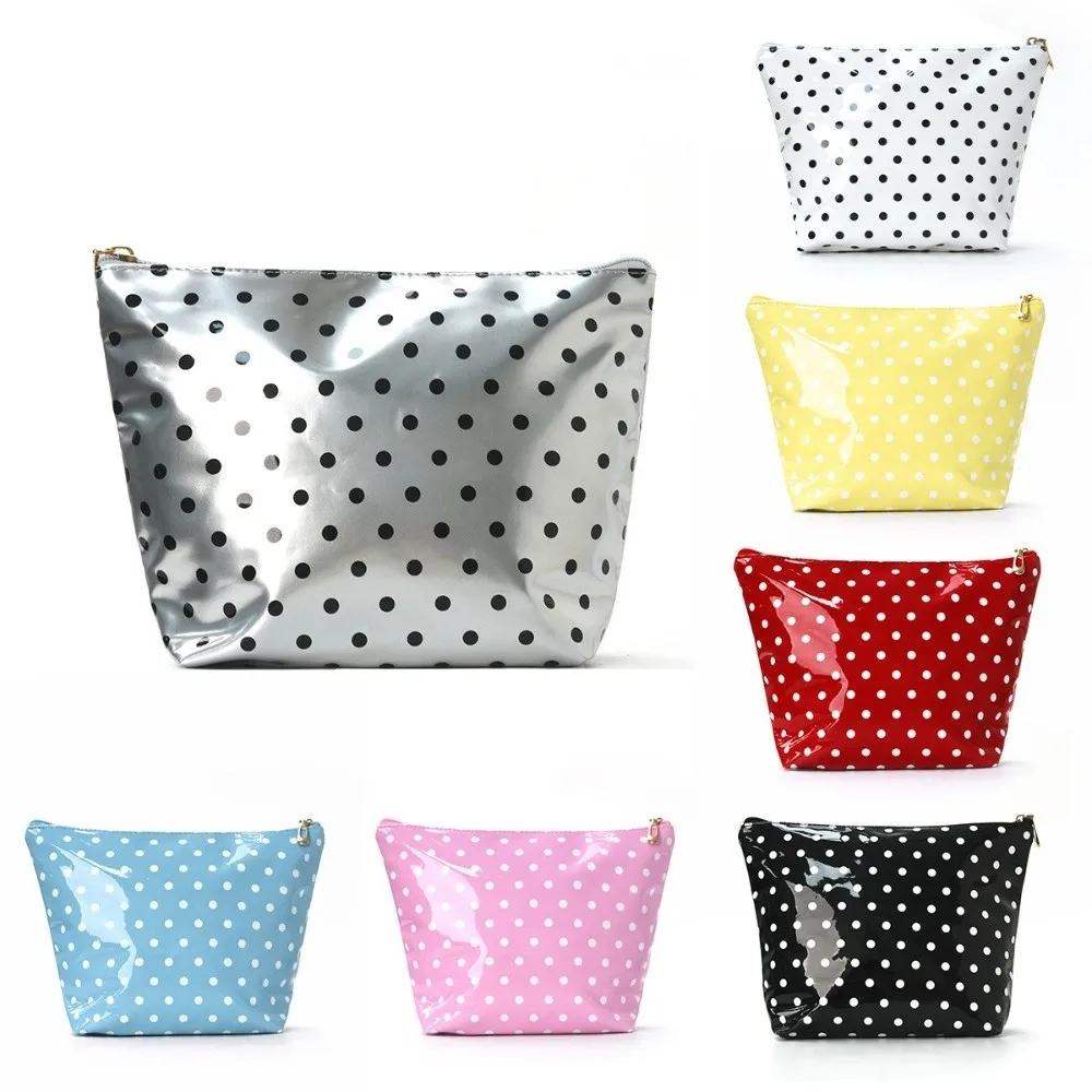 Fashion Glossy Polka Dot Cosmetic Bag PU Material Large Capacity Makeup Pouch Waterproof Portable Design Wash Bag For Travel