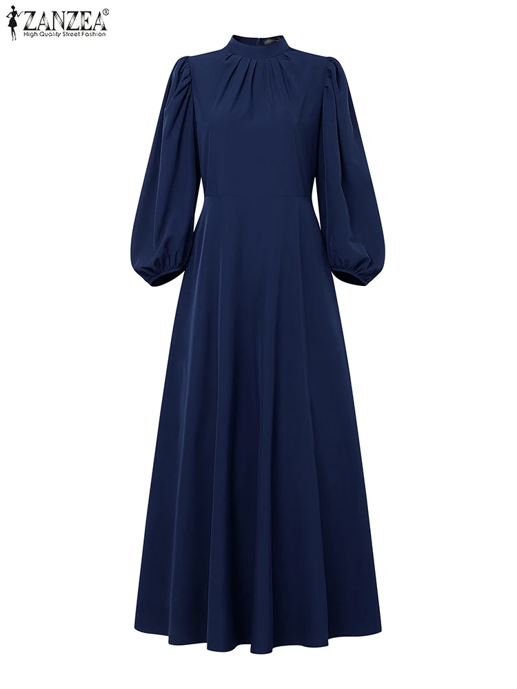 Elegant ผู้หญิงชุดพรรคยาว ZANZEA มุสลิม Hijab ชุด Abaya แฟชั่นแขนยาวหลวม Sundress IsIamic Robe ดูไบ Vestidos