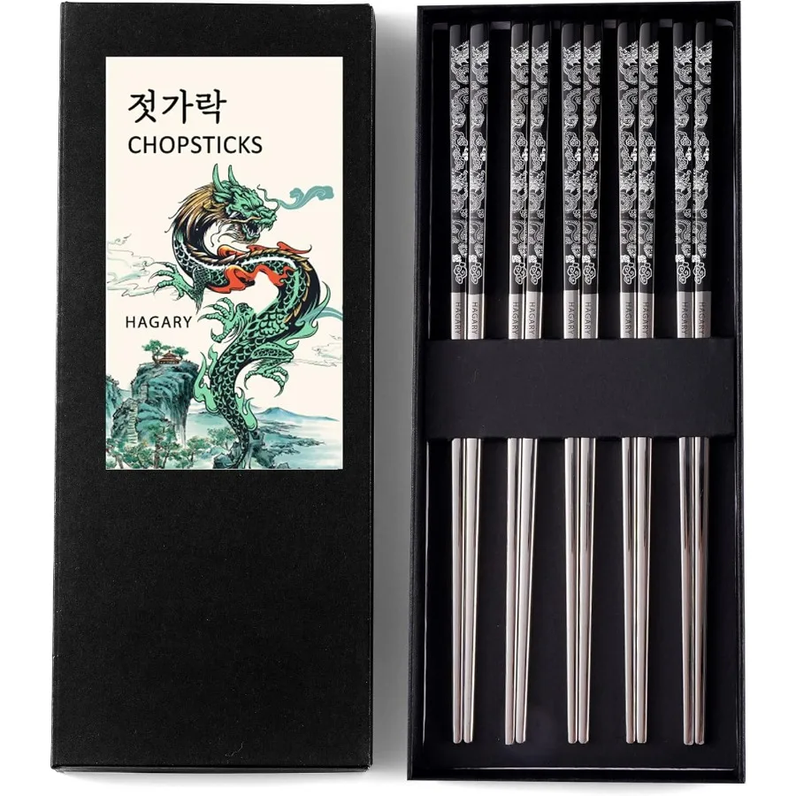

Hagary Dragon Chopsticks Metal Reusable Designed In Korea Japanese Style Stainless Steel 316 18 10 NonSlip Dishwasher Safe Lase